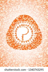 sickle icon inside abstract orange mosaic emblem with background