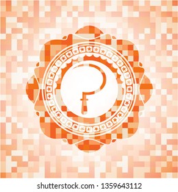 sickle icon inside abstract orange mosaic emblem with background