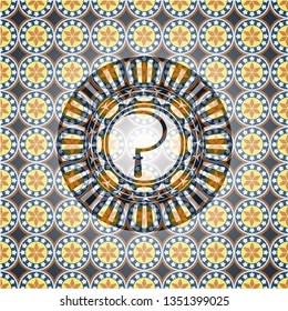 sickle icon inside arabesque badge background. arabic decoration.