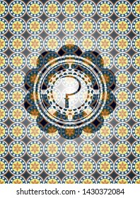 sickle icon inside arabesque emblem background. arabic decoration.