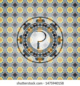sickle icon inside arabesque emblem. arabic decoration.