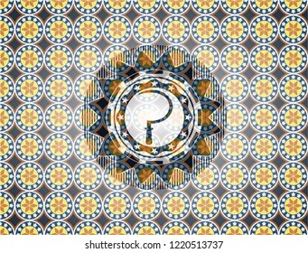 sickle icon inside arabesque style badge. arabic decoration.