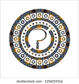sickle icon inside arabesque style emblem. arabic decoration.