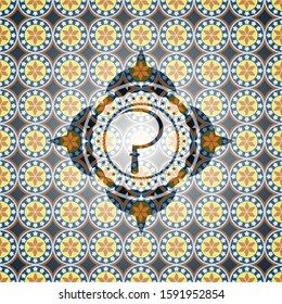 sickle icon inside arabesque style badge. arabic decoration.
