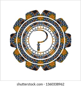 sickle icon inside arabic style badge. Arabesque decoration.