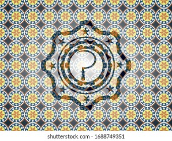 ícono de hoz dentro de la placa de estilo árabe. Decoración árabe.