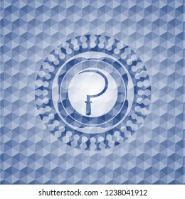 sickle icon inside blue badge with geometric pattern.
