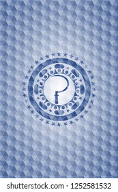 sickle icon inside blue badge with geometric pattern background.