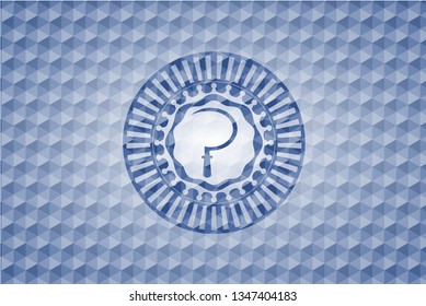 sickle icon inside blue badge with geometric background.