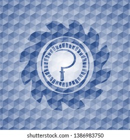 sickle icon inside blue badge with geometric pattern.