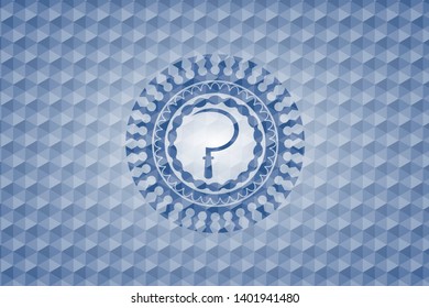 sickle icon inside blue badge with geometric pattern background.