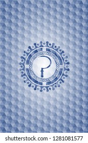 sickle icon inside blue polygonal badge.