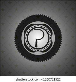 sickle icon inside dark emblem. Retro