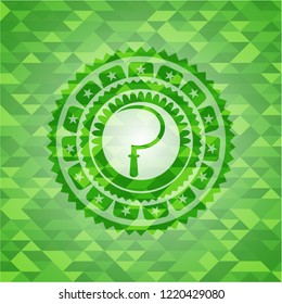 sickle icon inside green emblem with mosaic ecological style background