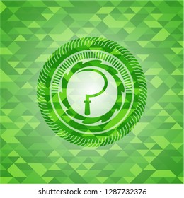sickle icon inside green emblem with mosaic ecological style background