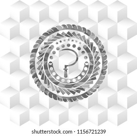 sickle icon inside grey badge with geometric cube white background