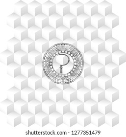 sickle icon inside grey badge with geometric cube white background