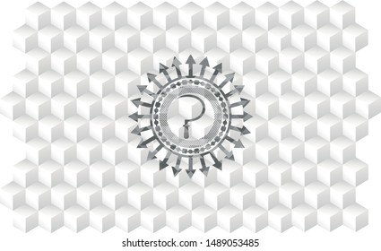 sickle icon inside grey badge with geometric cube white background