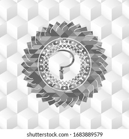 sickle icon inside grey badge with geometric cube white background