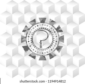sickle icon inside grey emblem. Retro with geometric cube white background