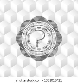 sickle icon inside grey emblem with cube white background