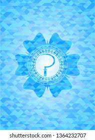 sickle icon inside light blue emblem with triangle mosaic background