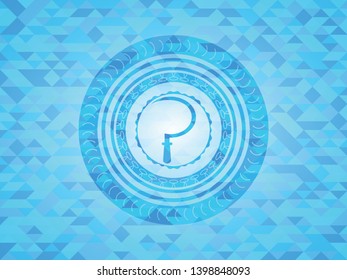 sickle icon inside light blue emblem with triangle mosaic background