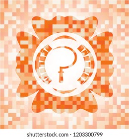 sickle icon inside orange mosaic emblem with background