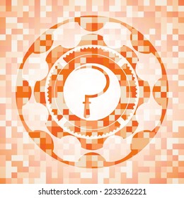 sickle icon inside orange mosaic emblem with background. 