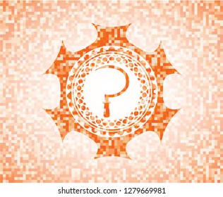 sickle icon inside orange tile background illustration. Square geometric mosaic seamless pattern with emblem inside.