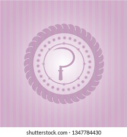 sickle icon inside pink emblem. Retro