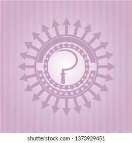 sickle icon inside pink emblem