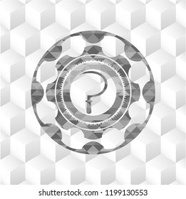 sickle icon inside realistic grey emblem with cube white background