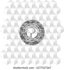 sickle icon inside realistic grey emblem with geometric cube white background