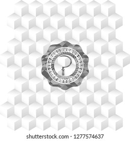 sickle icon inside realistic grey emblem with geometric cube white background