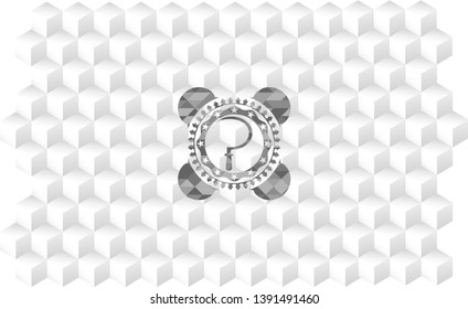 sickle icon inside realistic grey emblem with geometric cube white background