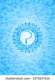 sickle icon inside realistic light blue mosaic emblem