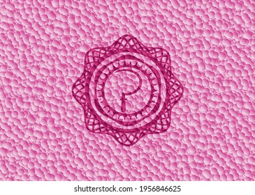 sickle icon inside realistic pink emblem with bubbles background. Vector Illustration. Detailed. 