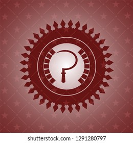 sickle icon inside realistic red emblem