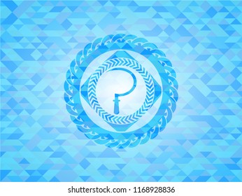 sickle icon inside realistic sky blue mosaic emblem