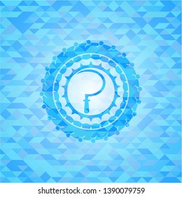 sickle icon inside realistic sky blue mosaic emblem