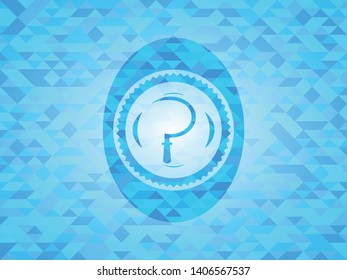 sickle icon inside realistic sky blue mosaic emblem