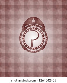 sickle icon inside red badge with geometric pattern. Seamless.