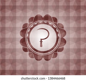 sickle icon inside red badge with geometric pattern background. Seamless.