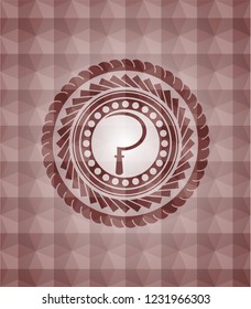 sickle icon inside red emblem or badge with abstract geometric polygonal pattern background. Seamless.
