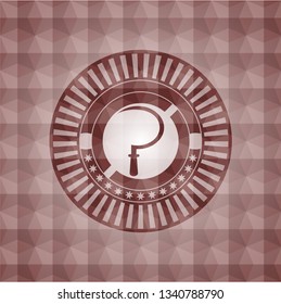 sickle icon inside red emblem or badge with geometric pattern background. Seamless.