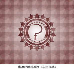 sickle icon inside red seamless badge with geometric background.