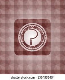 sickle icon inside red seamless geometric emblem.