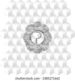 sickle icon inside retro style grey emblem with geometric cube white background