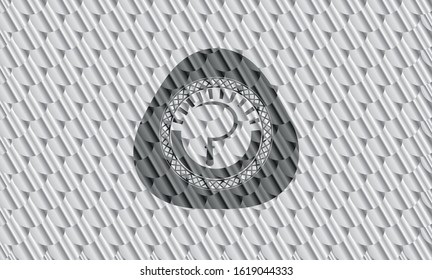 sickle icon inside silver badge. Scales pattern. Vector Illustration. Detailed.